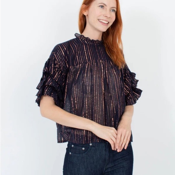 ULLA JOHNSON Deniz Blouse Top - Midnight SZ 2 - Picture 1 of 6